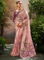 Soft Linen Tissue Baby Pink Party Wear Hand Brush Print Saree